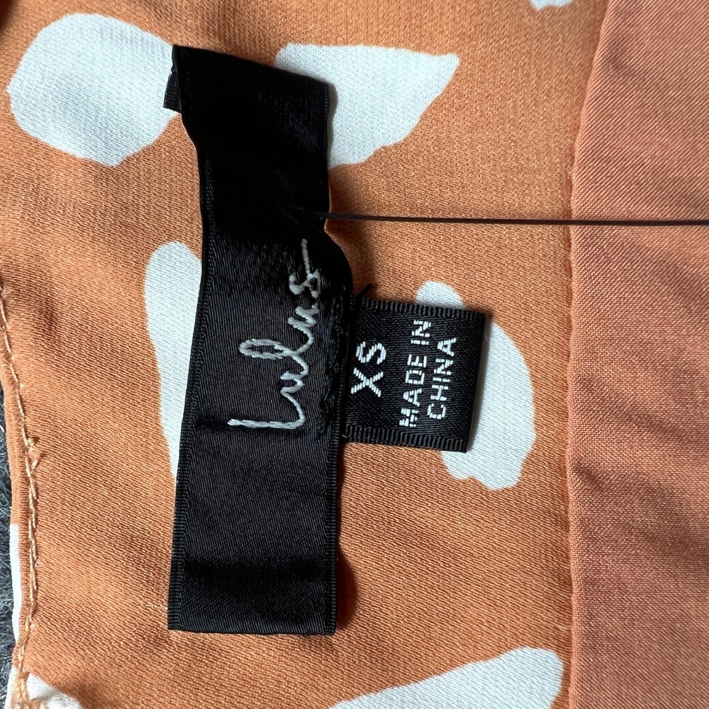 Lulus New w/tags Orange White Abstract Dot Puff Sleeve Mini Swing Dress XS - Picture 7 of 13